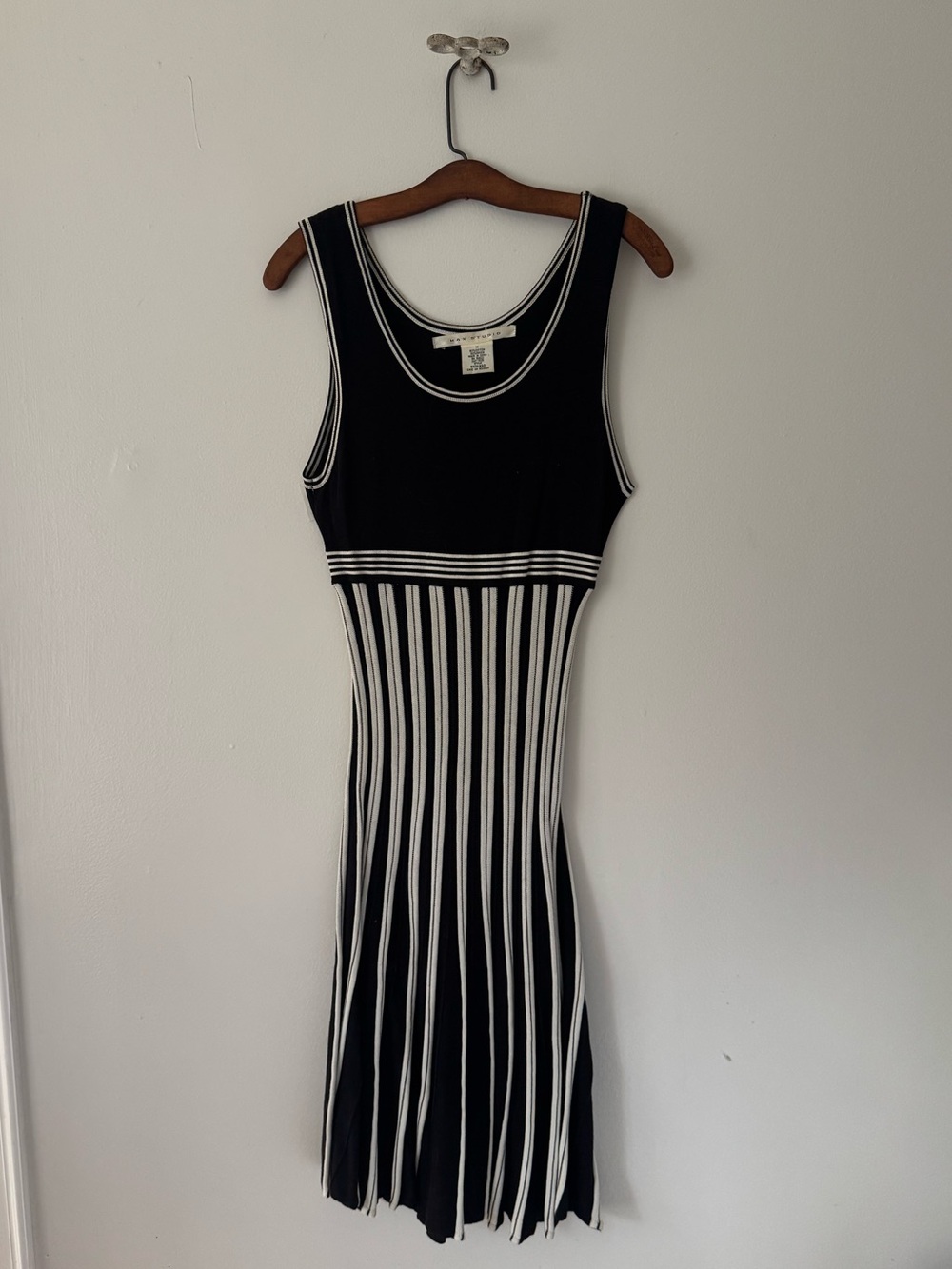 Max Studio Knit Black and White Striped Empire-waist Tank Dress
